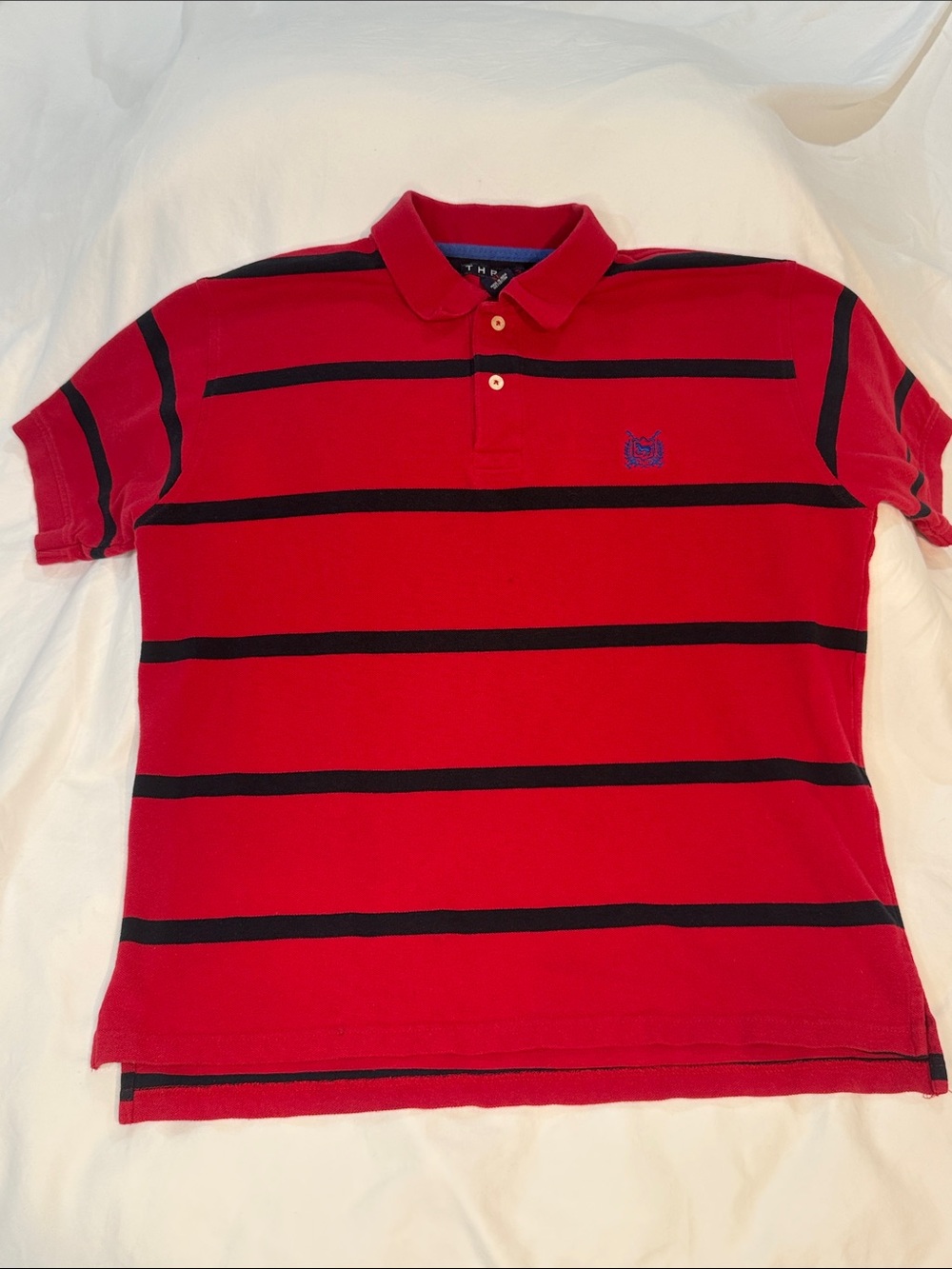 Men's Red Polo with Black Stripes - Casual Short Sleeve